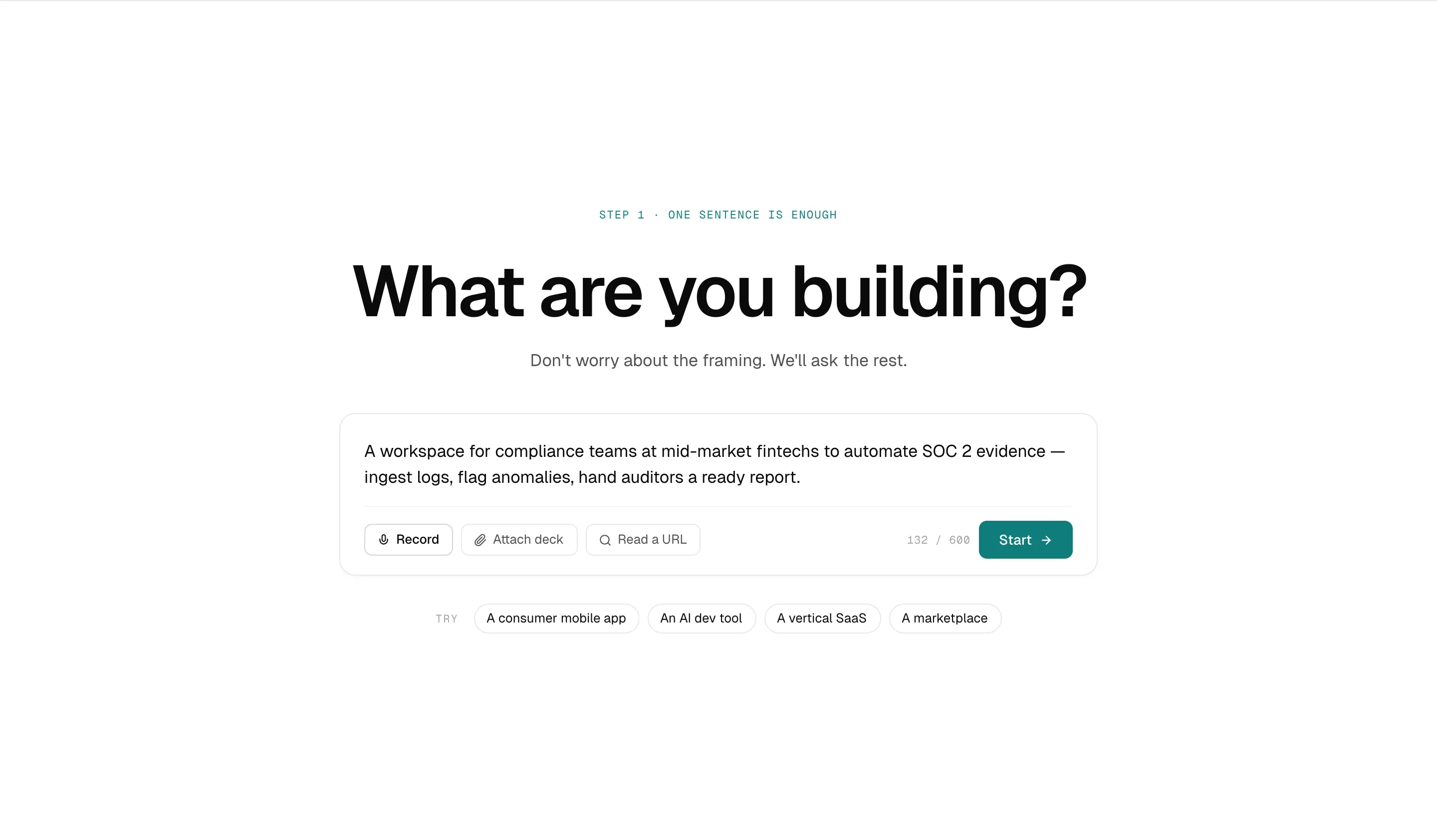 Intake and framing · Verdikt app screen